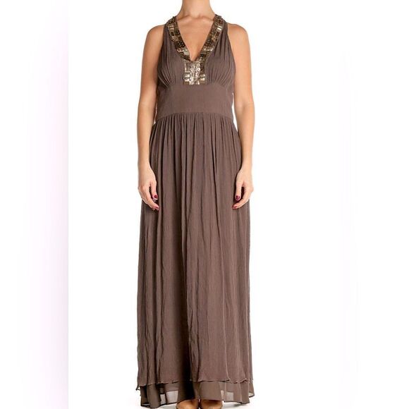 EUC Banana Republic Beaded Chiffon Halter Dress Sz. 2 - Picture 1 of 5